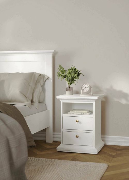 Comodino Arielle, Comò basso, Tavolino da notte, Mensola da letto, 44x40 h59 cm, Bianco