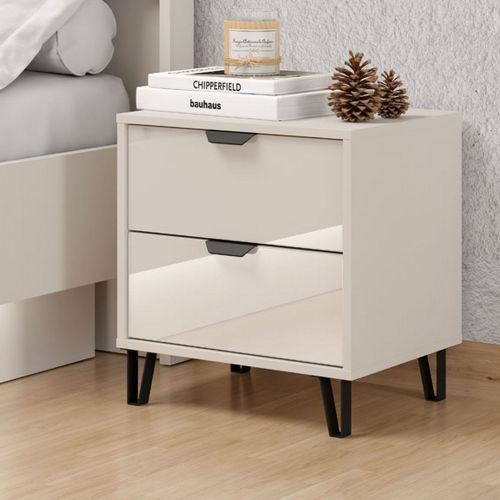 Comodino Beige Nero un Ripiano 2 Cassetti 48x40x52h cm, Apertura Scorrevole - Scarlino