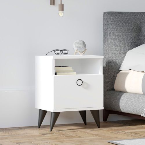 Comodino Bianco Apertura Battente Un'anta 40x40x50h cm, Chiusura Battente - Maenza