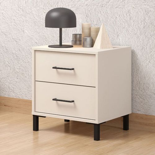 Comodino Bianco Crema Nero un Ripiano 2 Cassetti 48x40x52h cm, Apertura Scorrevole - Clanezzo