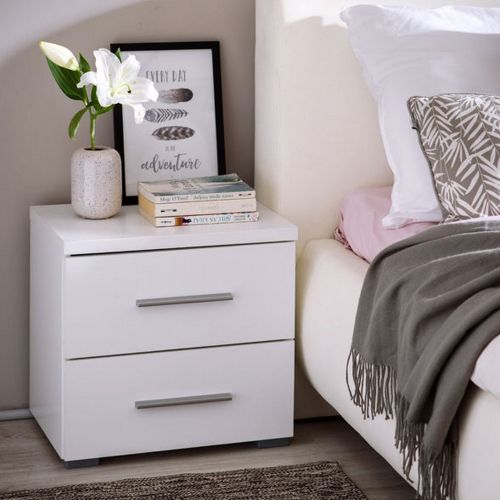 Comodino Bianco Grigio un Ripiano 2 Cassetti 44.5x33.5x43h cm, Apertura Scorrevole - Colliano