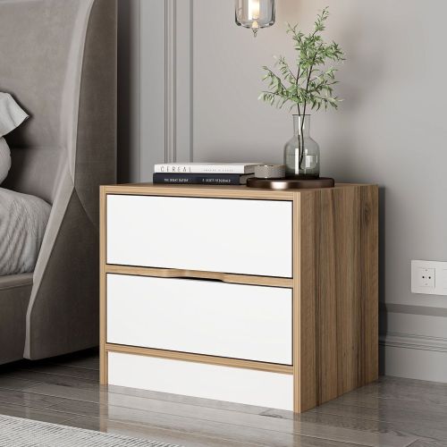 Comodino Bianco Marrone Noce 4 Cassetti Apertura Scorrevole 54x40x47h cm, Chiusura Scorrevole - Legnago