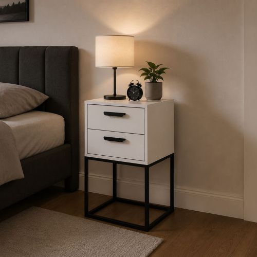 Comodino Bianco Nero 2 Cassetti Apertura Scorrevole 40x39x65h cm, Chiusura Scorrevole - Lelahama