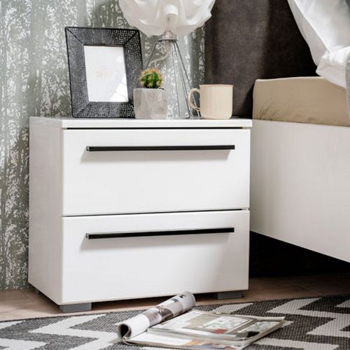 Comodino Bianco Nero 2 Cassetti un Ripiano 44.5x33.5x42.5h cm, Apertura Scorrevole - Mosso