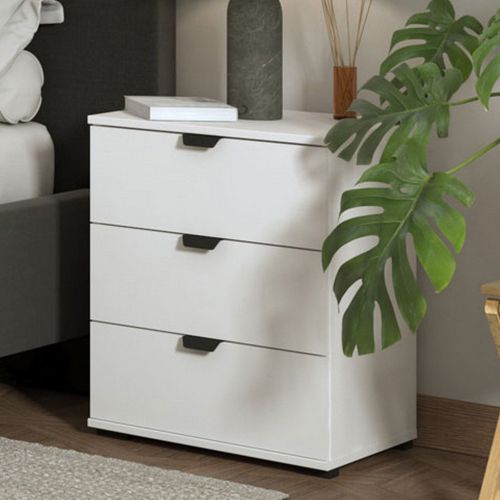 Comodino Bianco Nero un Ripiano 3 Cassetti 45x40x63h cm, Apertura Scorrevole - Talana