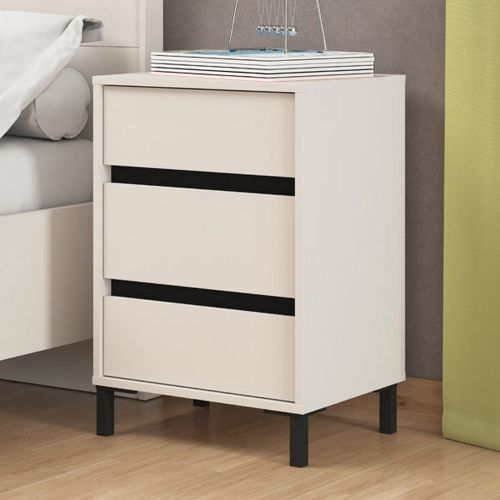 Comodino Bianco Nero un Ripiano 3 Cassetti 48x40x71h cm, Apertura Scorrevole - Combatte