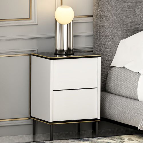 Comodino Bianco Nero un Ripiano Apertura Battente 40x35x60h cm, Un'anta - Vestone