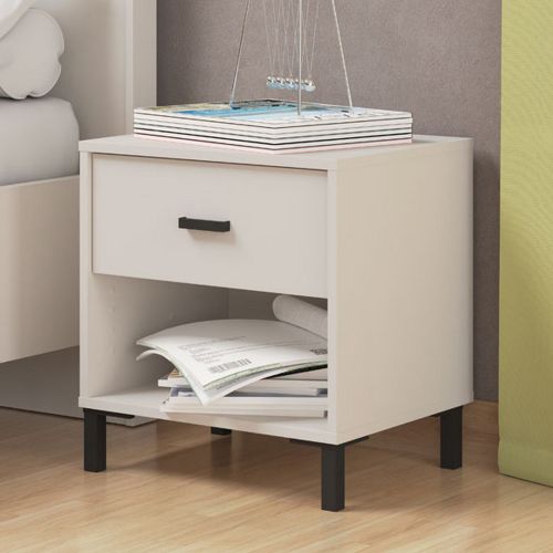 Comodino Bianco Nero un Ripiano un Cassetto 48x40x52h cm, Apertura Scorrevole - Cavaglia