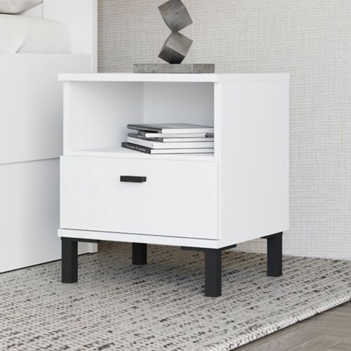 Comodino Bianco Opaco un Cassetto 2 Ripiani 39x35x45h cm, Apertura Scorrevole - Jinja