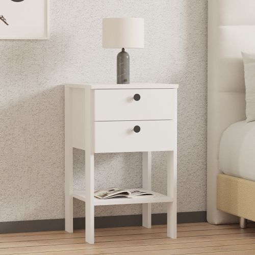 Comodino Bianco un Ripiano 2 Cassetti 44x44x75h cm, Apertura Scorrevole - Sarmede