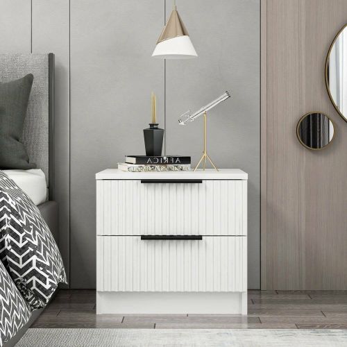 Comodino Bianco un Ripiano 2 Cassetti 50x40x47h cm, Apertura Scorrevole - Meranti