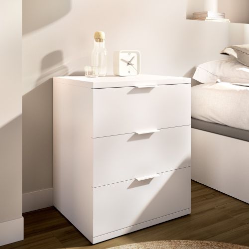 Comodino Bianco un Ripiano 3 Cassetti 34x42x57h cm, Apertura Scorrevole - Blythe