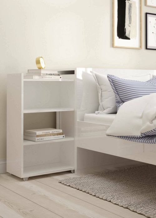 Comodino Blanche, Comò basso, Tavolino da notte, Mensola da letto, 165x26 h80 cm, Bianco