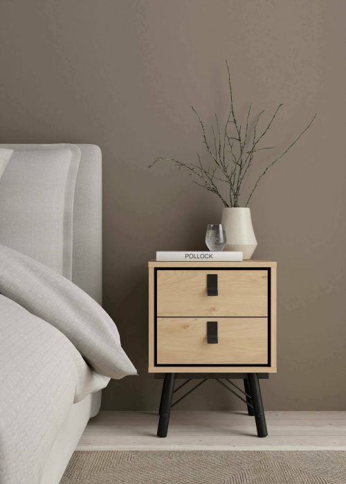 Comodino Blanchette, Comò basso, Tavolino da notte, Mensola da letto, 40x43 h60 cm, Rovere