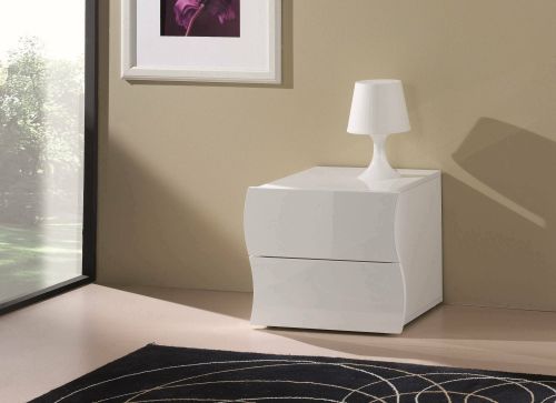 Comodino Edoardo, Tavolino da notte con 2 cassetti, Mobiletto per camera da letto, 100% Made in Italy, cm 50x40h41, Bianco lucido