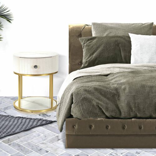 Comodino Gerhard, 42x42 h48 cm, Crema e Bianco