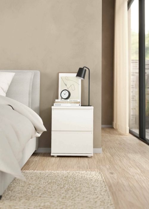 Comodino Henrietta, Comò basso, Tavolino da notte, Mensola da letto, 40x34 h48 cm, Bianco