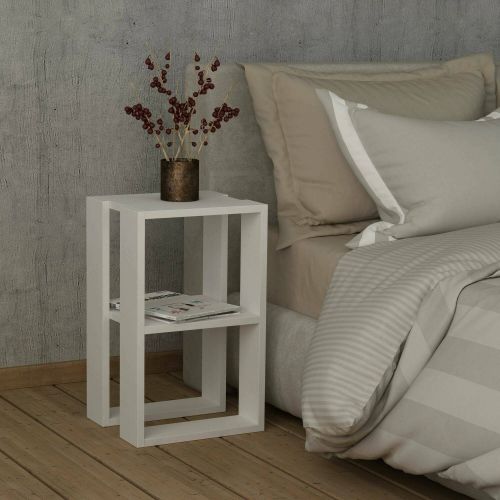 Comodino Imai, Comò basso, Tavolino da notte, Comodino multifunzione, 30x30h55 cm, Bianco