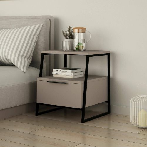 Comodino in legno beige e nero 45x41x50h cm - Rosita