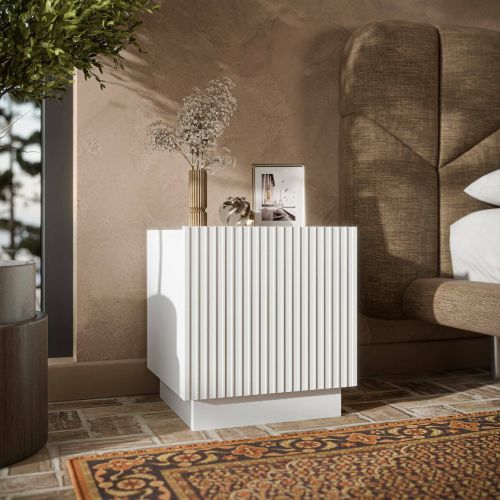 Comodino in legno bianco 47x40x44h cm - Set di 2 comodini Revo