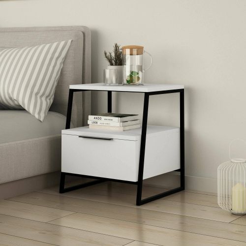 Comodino in legno bianco e nero 45x41x50h cm - Rosita
