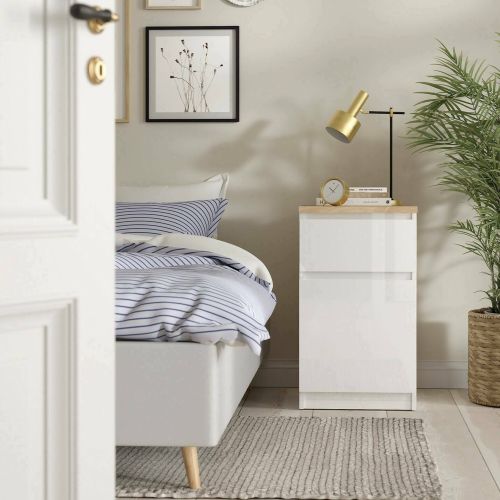 Comodino in legno bianco lucido e rovere 40x40x70h cm - Delfini