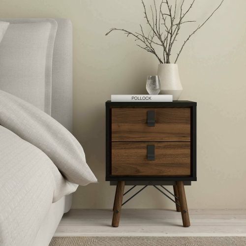 Comodino in legno nero e noce 43x40x59h cm - Jean