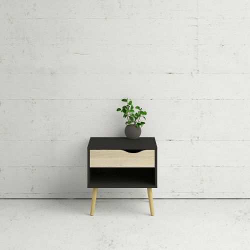 Comodino in legno nero e quercia 50x39x49h cm - Lucina