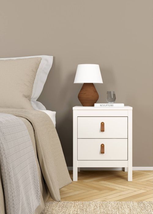 Comodino Janette, Comò basso, Tavolino da notte, Mensola da letto, 38x44 h54 cm, Bianco