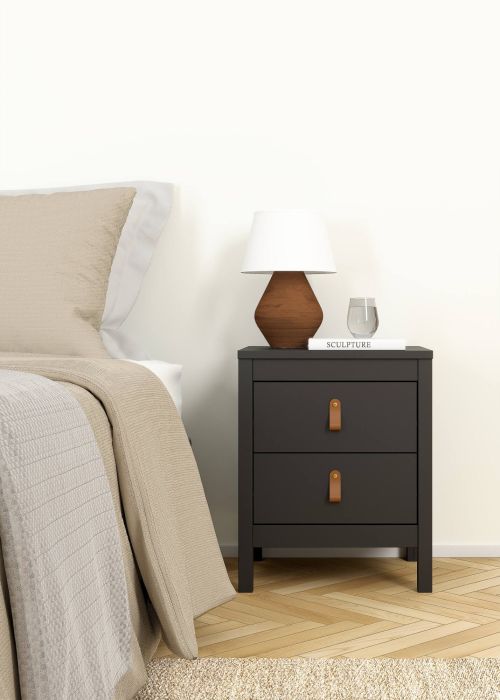 Comodino Janette, Comò basso, Tavolino da notte, Mensola da letto, 38x44 h54 cm, Nero