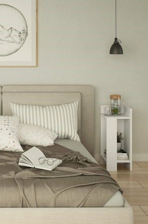 Comodino Libra, Comò basso, Tavolino da notte, Comodino multifunzione, 25x27h60 cm, Bianco