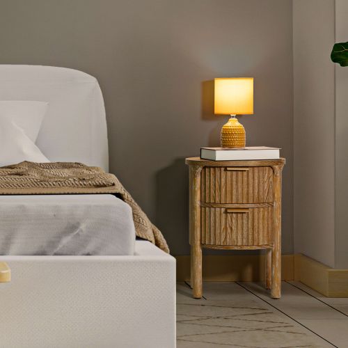 Comodino Marrone Ciliegio oro 2 Cassetti un Ripiano 38x35x52h cm, Apertura Scorrevole - Falile