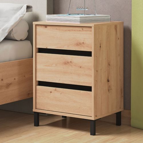 Comodino Marrone Nero un Ripiano 3 Cassetti 48x40x71h cm, Apertura Scorrevole - Combatte