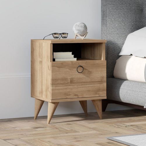 Comodino Marrone Noce Apertura Battente Un'anta 40x40x50h cm, Chiusura Battente - Maenza