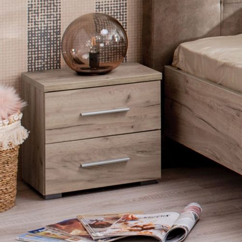Comodino Marrone Noce Grigio 2 Cassetti un Ripiano 44.5x33.5x43h cm, Apertura Scorrevole - Colliano