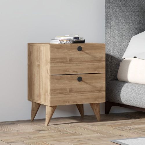 Comodino Marrone Rovere 2 Cassetti Apertura Scorrevole 40x42x55h cm, Chiusura Scorrevole - Candelo