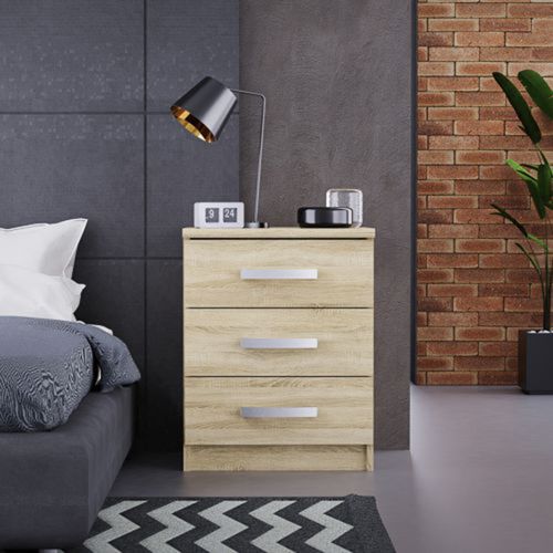 Comodino Marrone Rovere 3 Cassetti Apertura Scorrevole 46x43x59h cm, Chiusura Scorrevole - Lebale