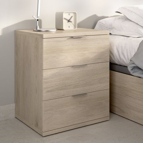 Comodino Marrone Rovere Grigio 3 Cassetti un Ripiano 34x42x57h cm, Piedini abs Antirumore e Antigraffio - Blythe