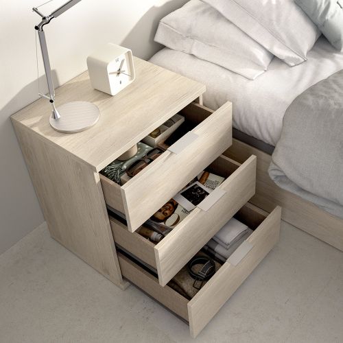 Comodino Marrone Rovere Grigio 3 Cassetti un Ripiano 34x42x57h cm, Piedini abs Antirumore e Antigraffio - Sturgis