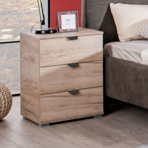 Comodino Marrone Rovere Grigio Nero 3 Cassetti un Ripiano 45x40x63h cm, Apertura Scorrevole - Talana