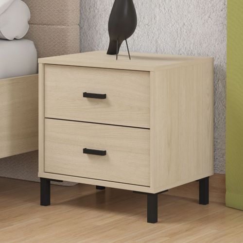 Comodino Marrone Rovere Nero 2 Cassetti un Ripiano 48x40x52h cm, Apertura Scorrevole - Piea