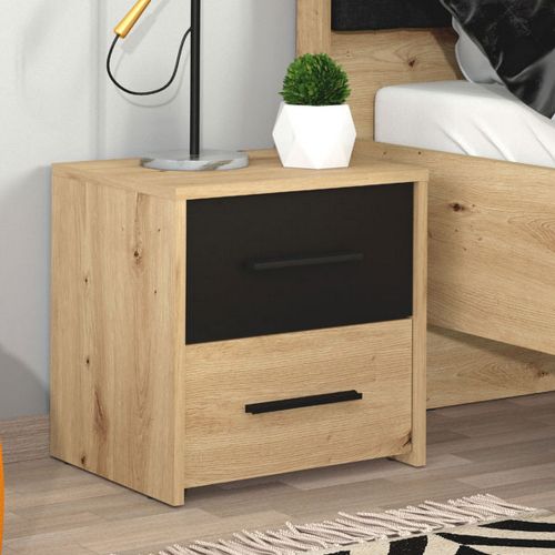 Comodino Marrone Rovere Nodi Nero 2 Cassetti un Ripiano 42x33x42h cm, Apertura Scorrevole - Secli