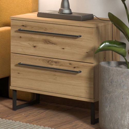 Comodino Marrone Rovere Nodi Nero 2 Cassetti un Ripiano 45.5x35x54h cm, Apertura Scorrevole - Cerignone