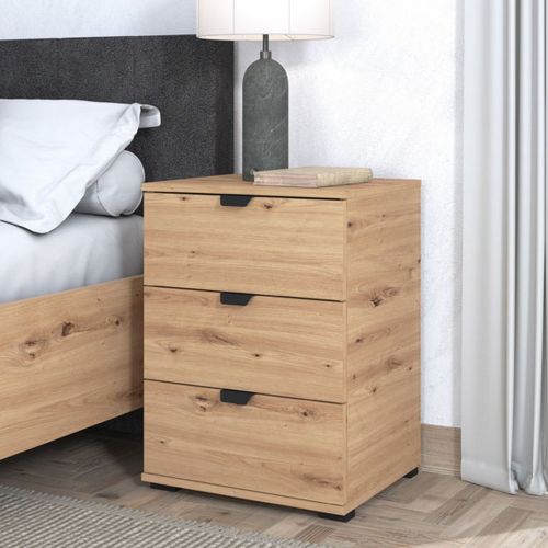 Comodino Marrone Rovere Nodi Nero 3 Cassetti un Ripiano 45x40x63h cm, Apertura Scorrevole - Talana