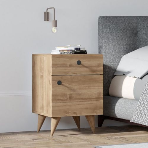 Comodino Marrone Rovere un Cassetto Un'anta 40x44x60h cm, Apertura Scorrevole e Battente - Niardo