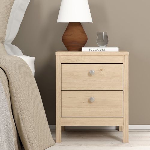 Comodino Marrone Rovere un Ripiano 2 Cassetti 44x38x54h cm, Apertura Scorrevole - Fred