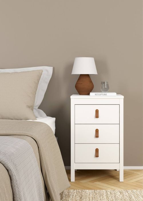 Comodino Mirabelle, Comò basso, Tavolino da notte, Mensola da letto, 38x44 h70 cm, Bianco