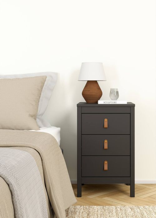 Comodino Mirabelle, Comò basso, Tavolino da notte, Mensola da letto, 38x44 h70 cm, Nero