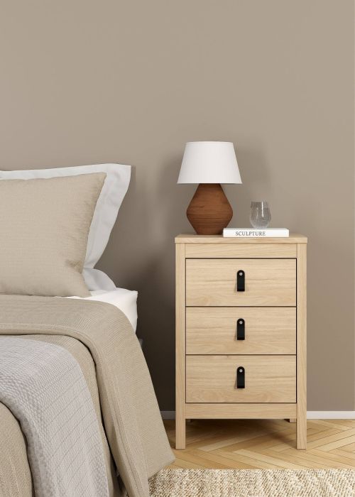Comodino Mirabelle, Comò basso, Tavolino da notte, Mensola da letto, 38x44 h70 cm, Rovere