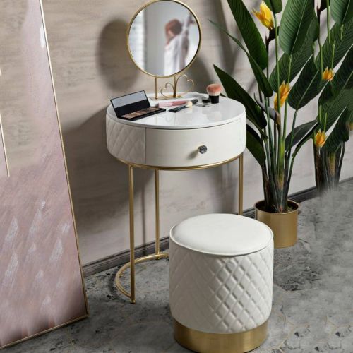 Comodino moderno bianco e oro 52x52x70h cm - Consolle Miscano